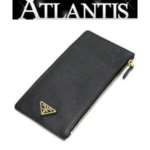 Prada Triangle Logo Document Holder Wallet Fragment Saffiano Black